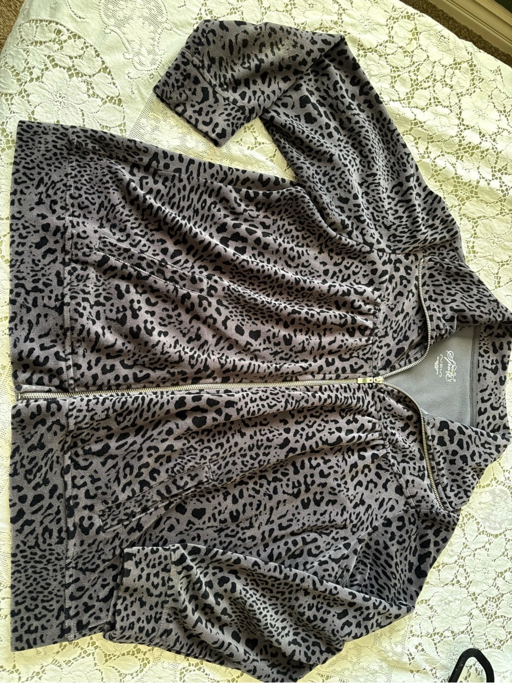 Style & Co. Charcoal Gray Leopard-Print Zip up jacket